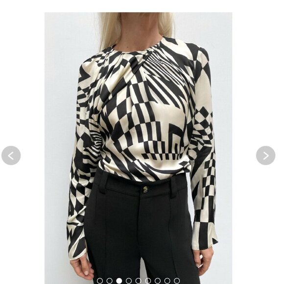 GORGEOUS ZARA SILK EFFECT BLOUSE BLACK AND WHITE. SIZE M - Picture 4 of 8